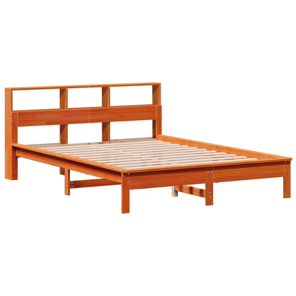 Seng med bokhylle uten madrass voksbrun 120x200 cm heltre furu
