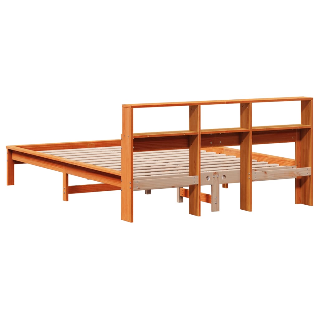 Seng med bokhylle uten madrass voksbrun 120x200 cm heltre furu