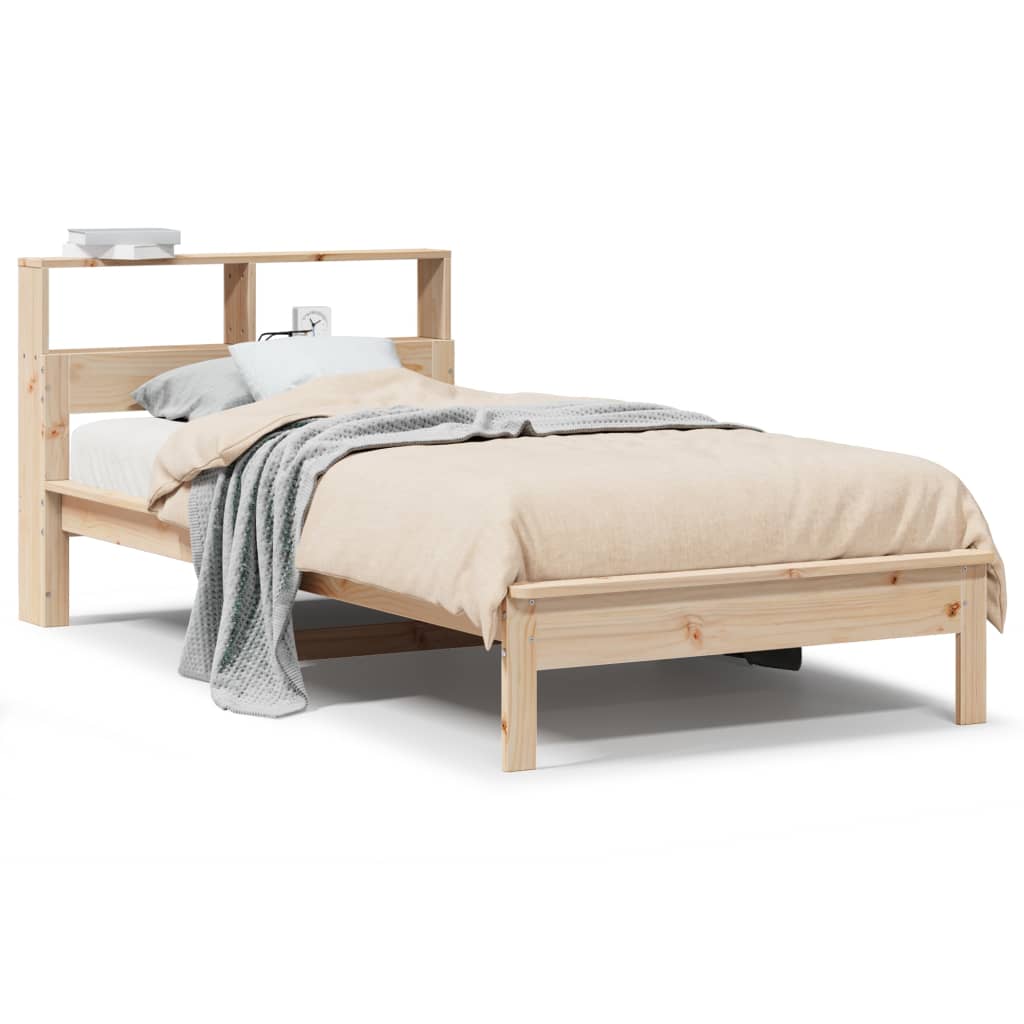 Seng med bokhylle uten madrass 100x200 cm heltre furu