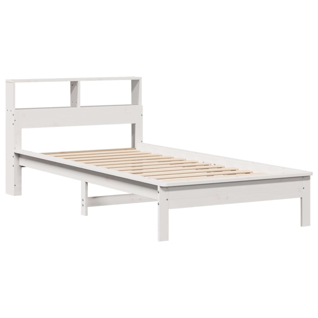Seng med bokhylle uten madrass hvit 90x190 cm heltre furu