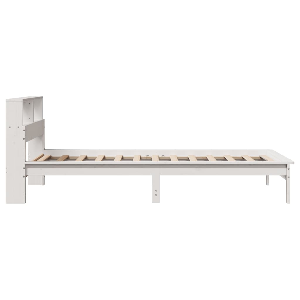 Seng med bokhylle uten madrass hvit 90x190 cm heltre furu