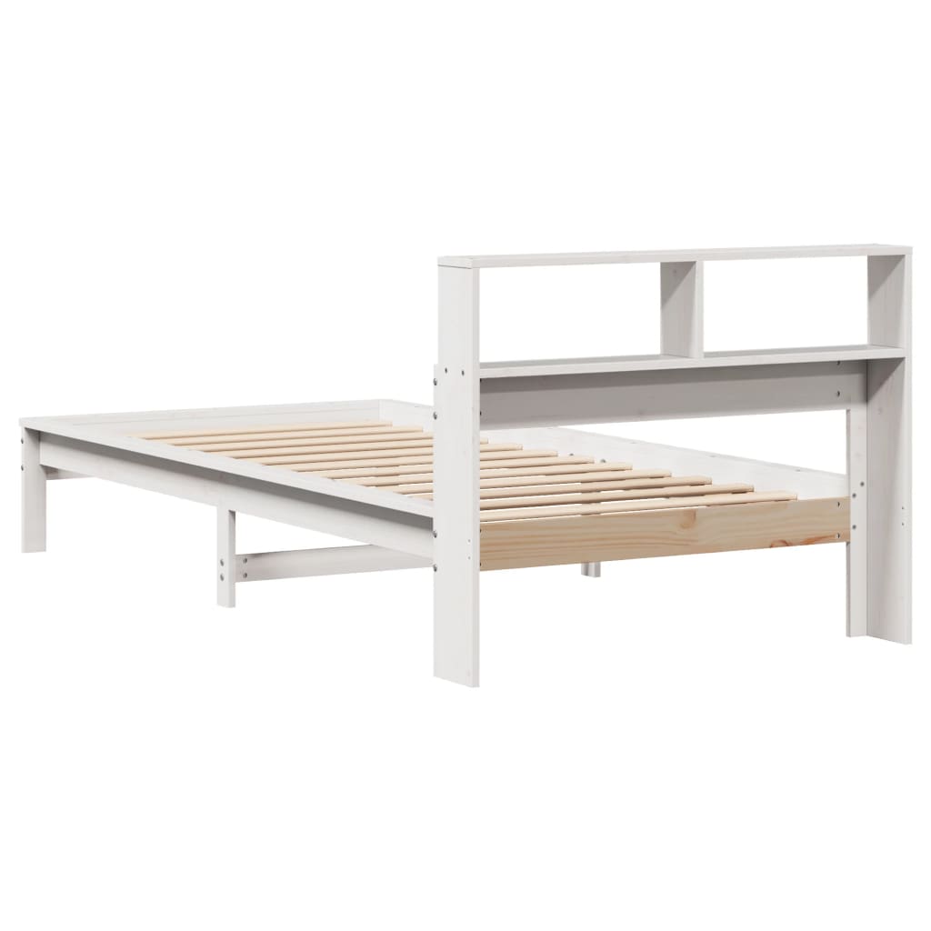 Seng med bokhylle uten madrass hvit 75x190 cm heltre furu