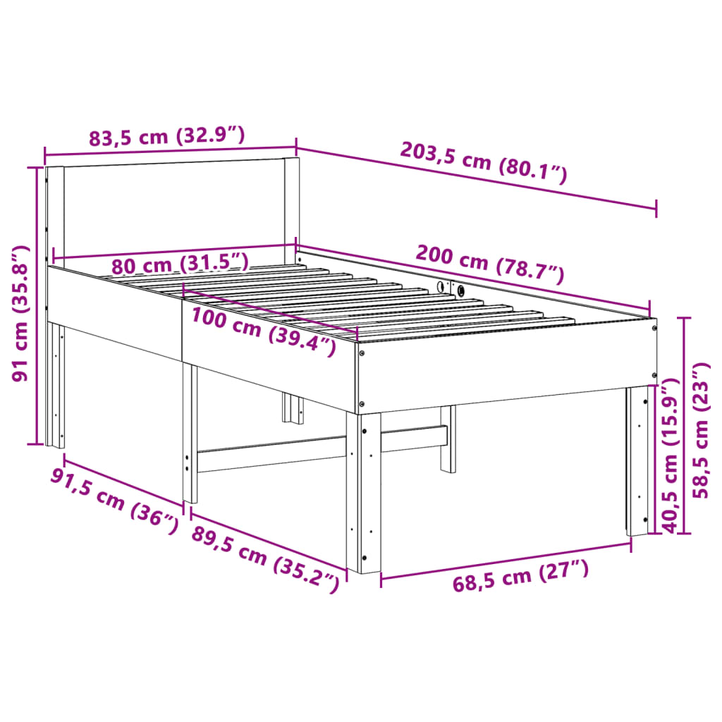 Sengeramme uten madrass 80x200 cm heltre furu