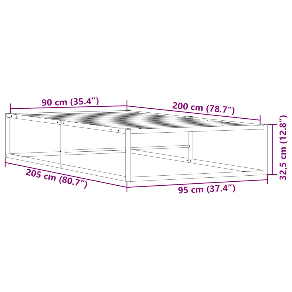 Sengeramme uten madrass hvit 90x200 cm