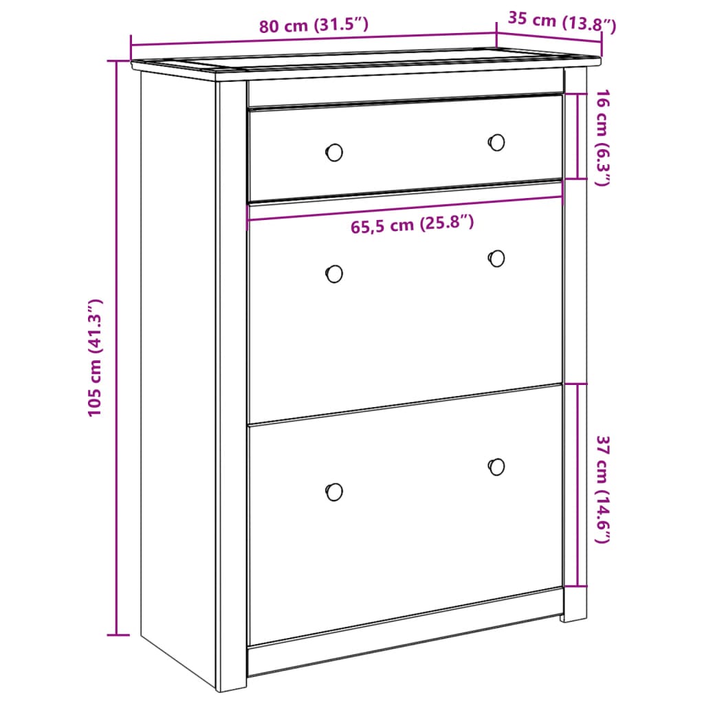 Skoskap PANAMA 80x35x105 cm heltre furu