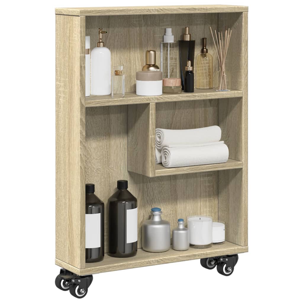 Smal oppbevaringsvogn Sonoma eik 48x13x68 cm konstruert tre