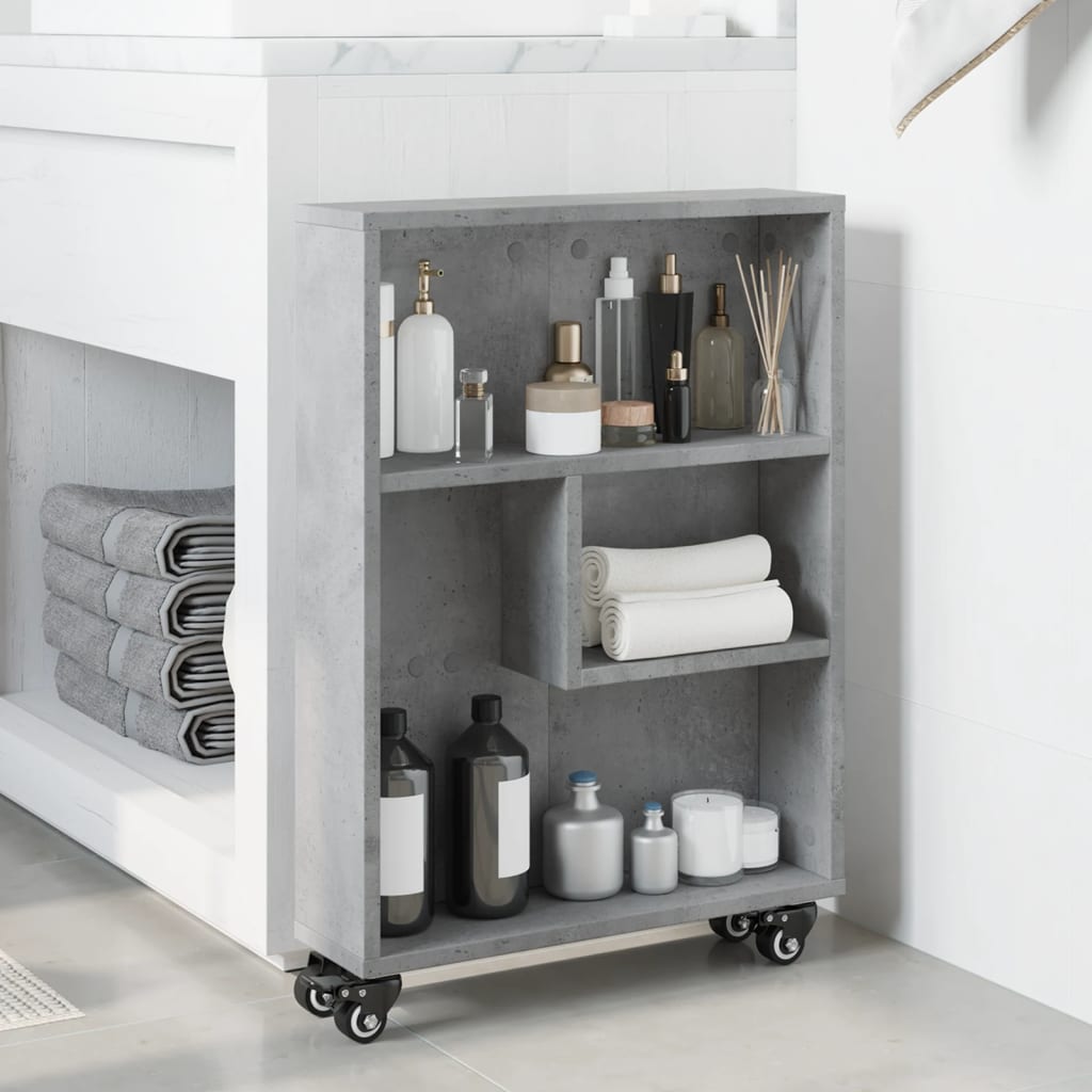 Smal oppbevaringsvogn betonggrå 48x13x68 cm konstruert tre