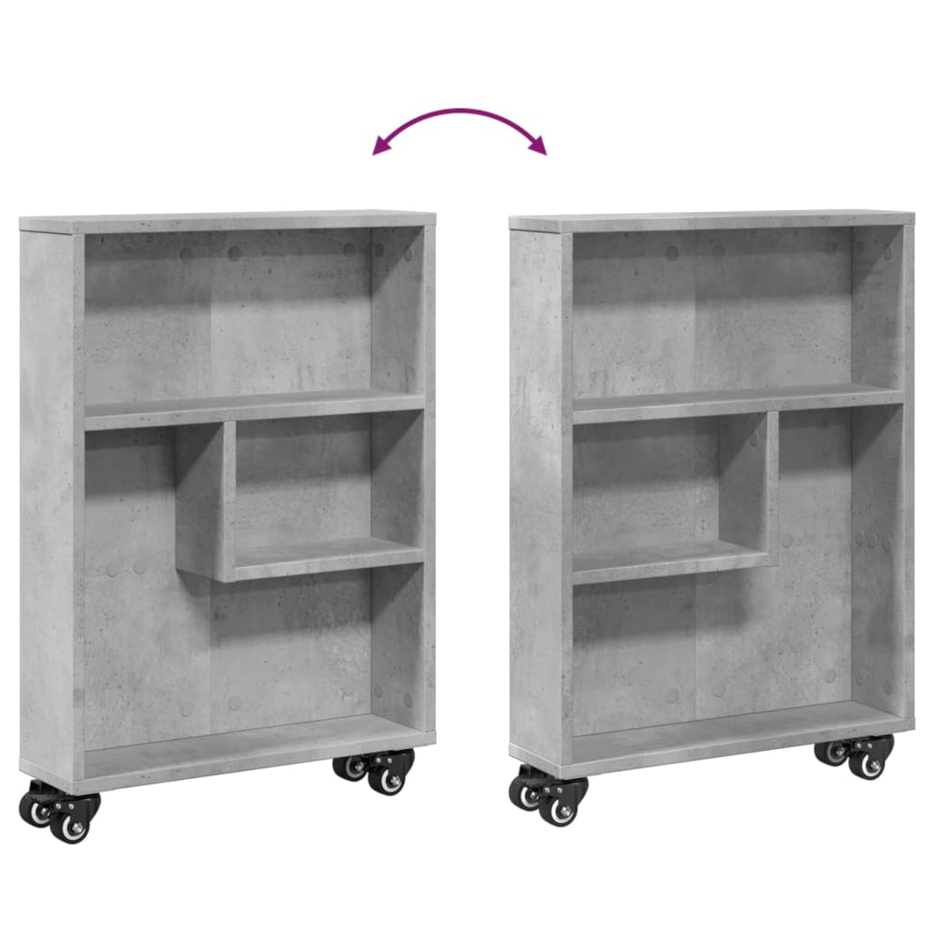 Smal oppbevaringsvogn betonggrå 48x13x68 cm konstruert tre