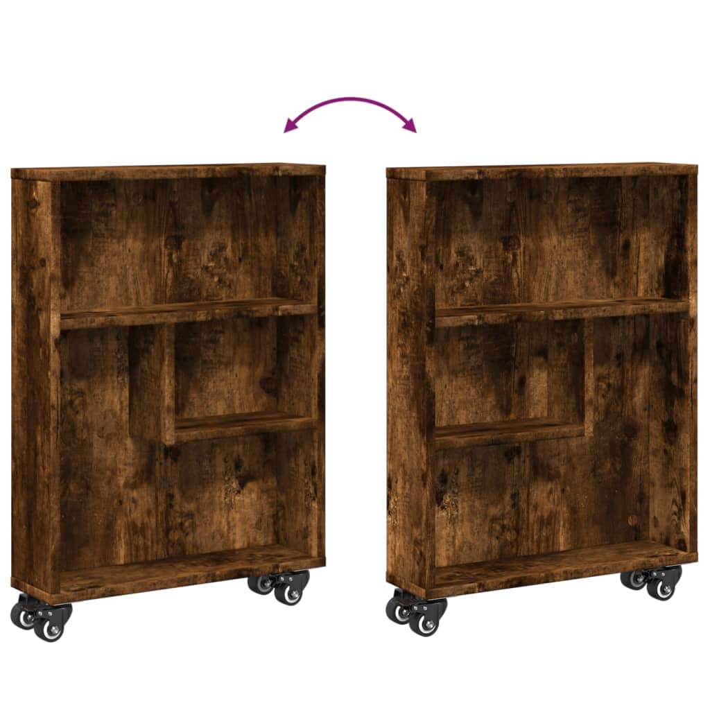 Smal oppbevaringsvogn røkt eik 48x13x68 cm konstruert tre