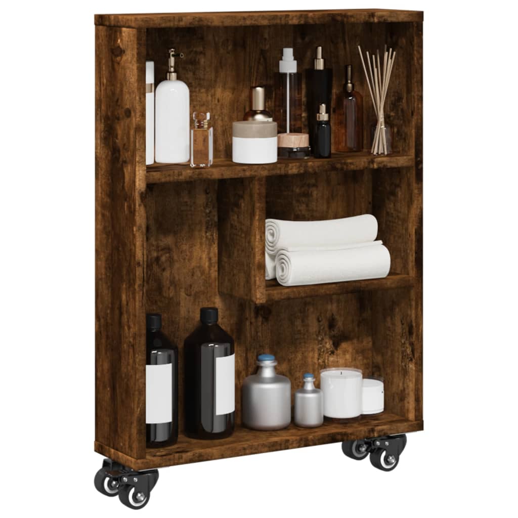 Smal oppbevaringsvogn røkt eik 48x13x68 cm konstruert tre
