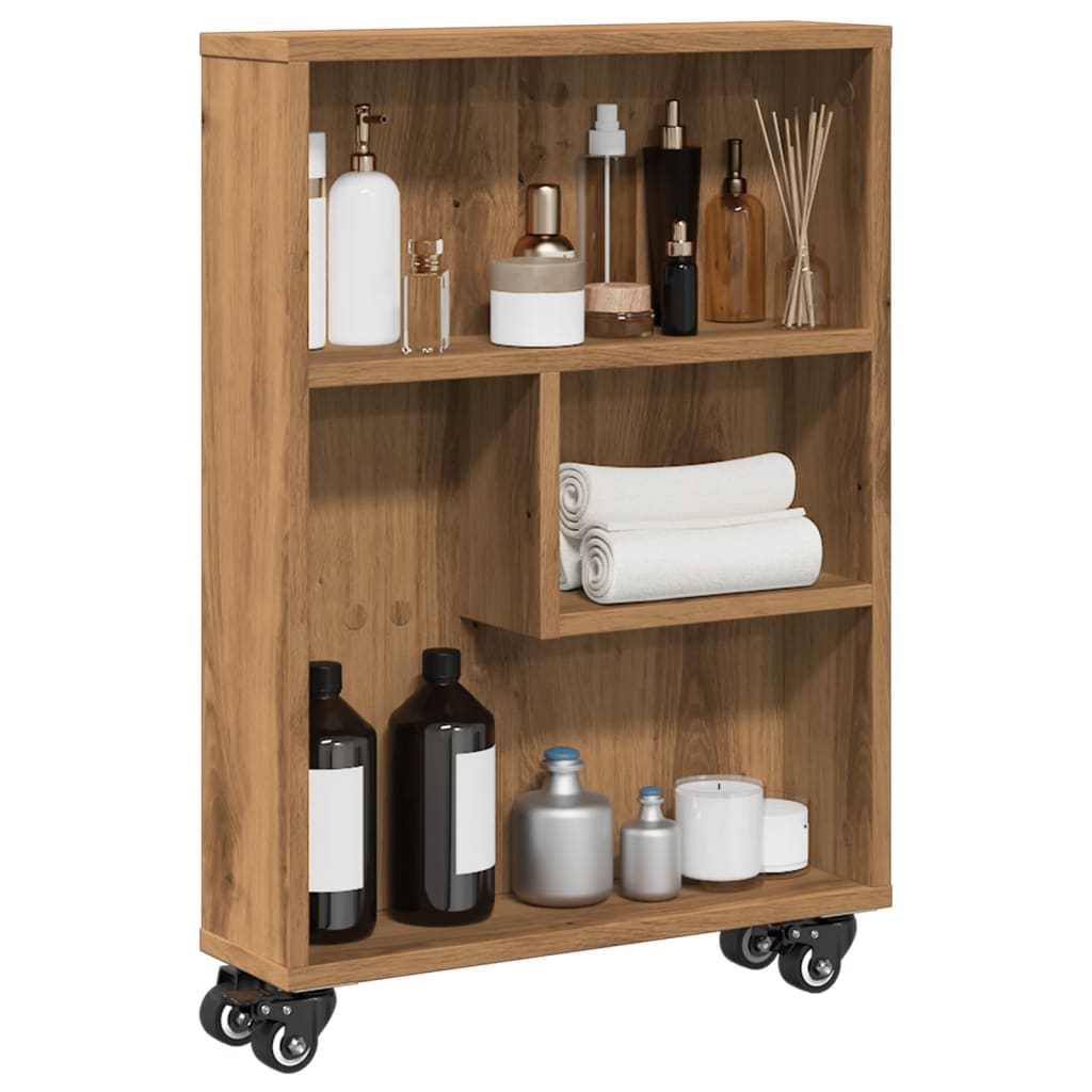 Smal oppbevaringsvogn artisan eik 48x13x68 cm konstruert tre