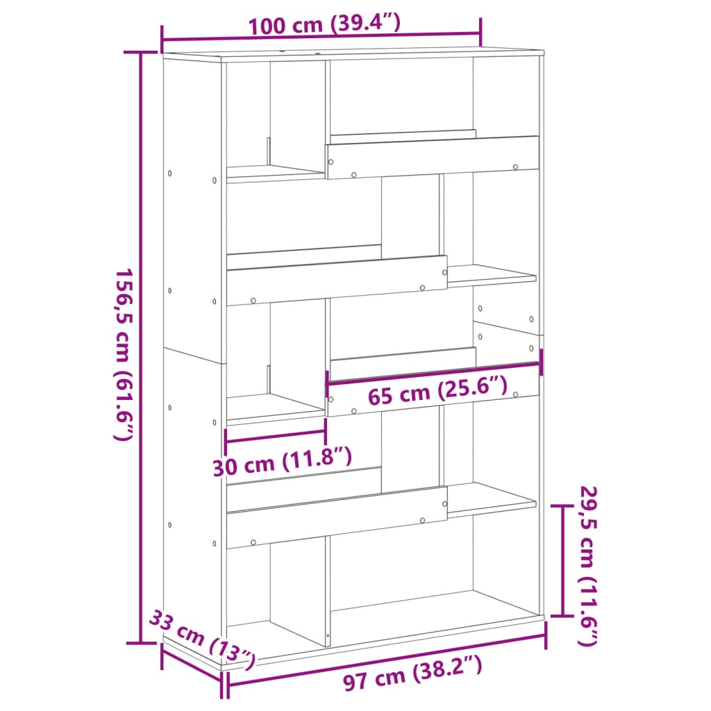 Bokhylle svart 100x33x156,5 cm konstruert tre