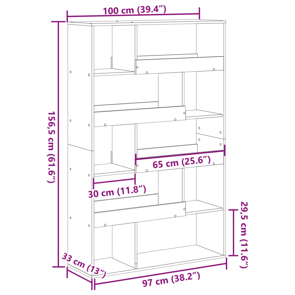 Bokhylle betonggrå 100x33x156,5 cm konstruert tre