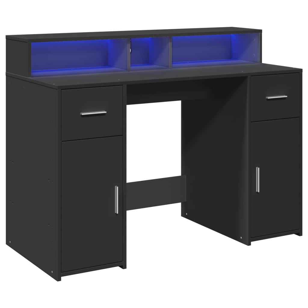 Skrivebord med LED-lys svart 120x55x91 cm konstruert tre