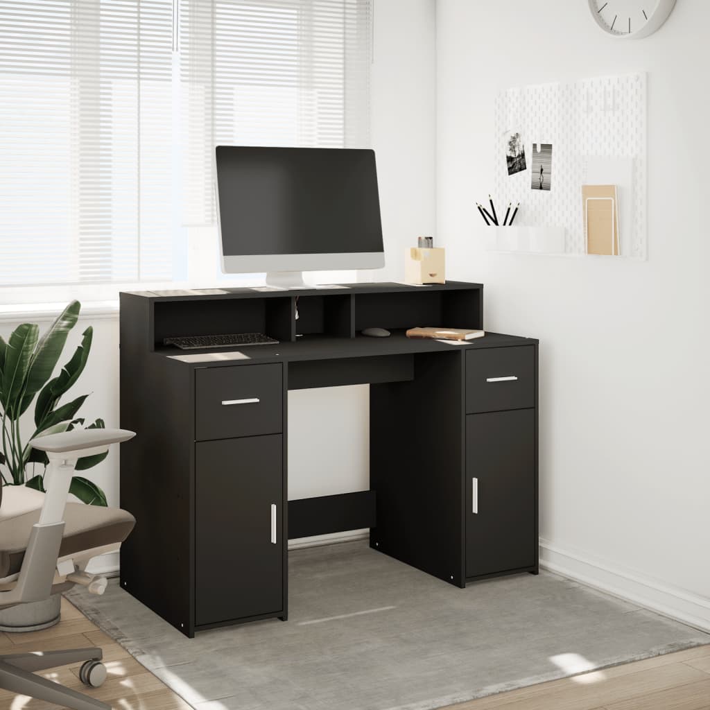 Skrivebord med LED-lys svart 120x55x91 cm konstruert tre