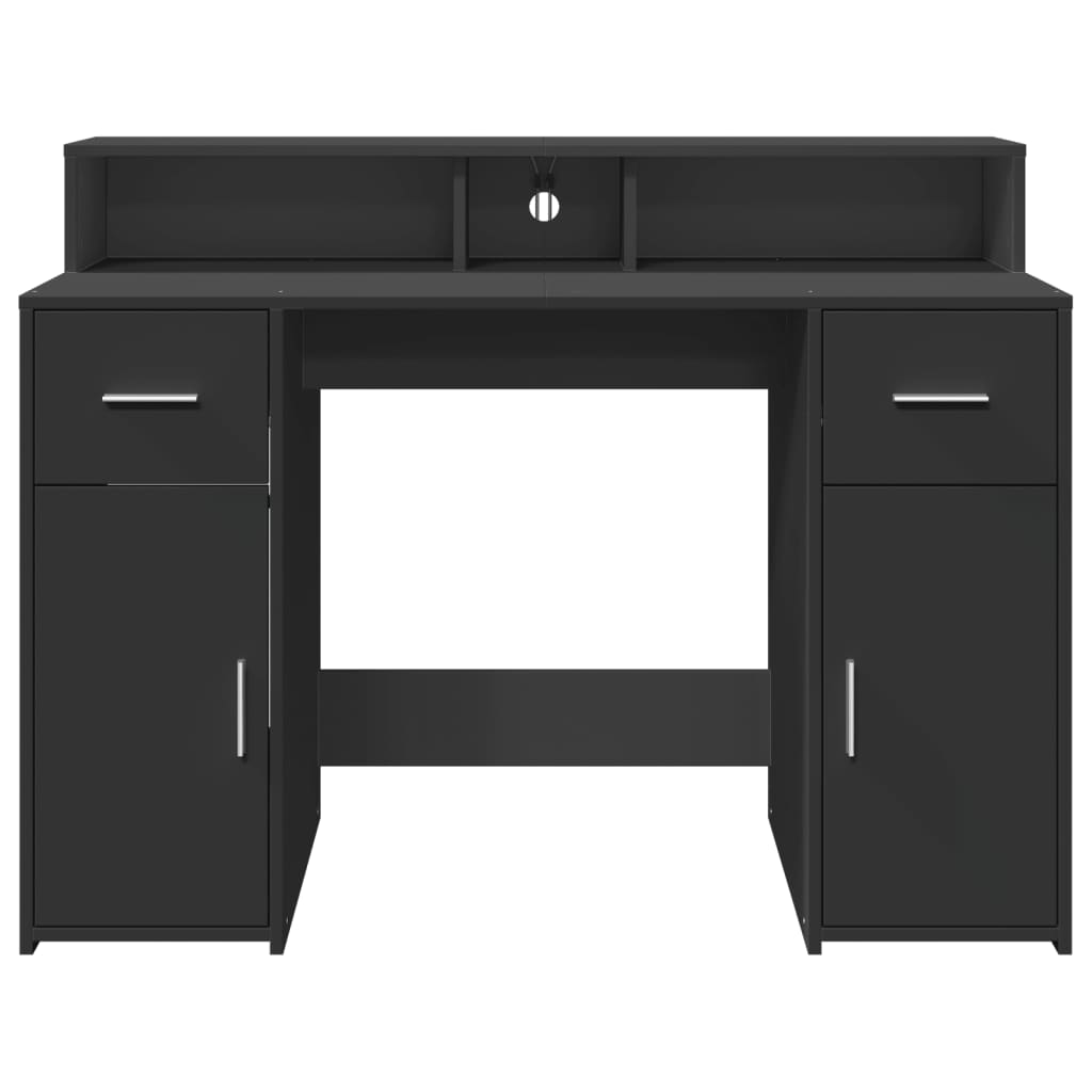 Skrivebord med LED-lys svart 120x55x91 cm konstruert tre