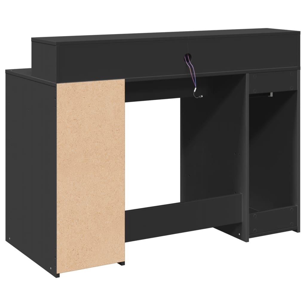 Skrivebord med LED-lys svart 120x55x91 cm konstruert tre