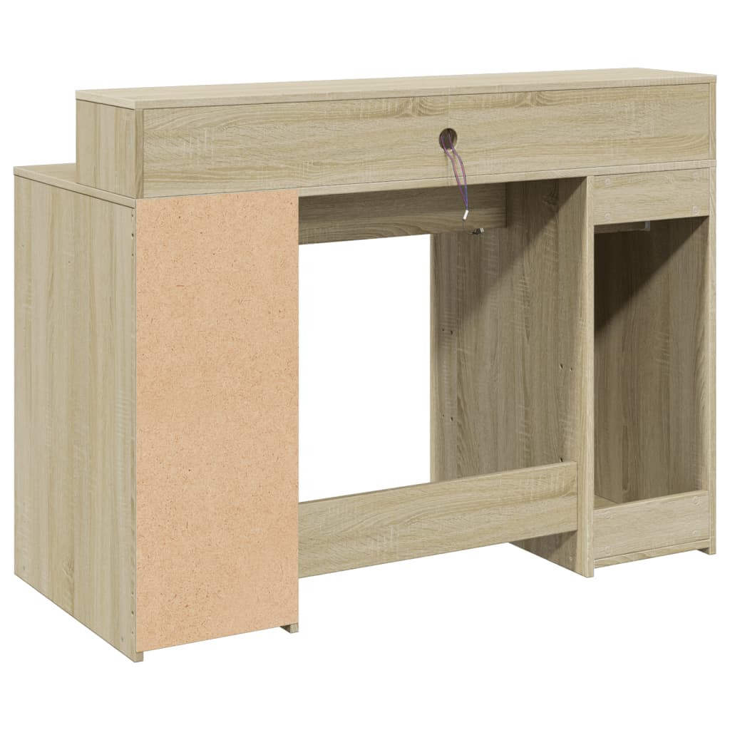 Skrivebord med LED-lys sonoma eik 120x55x91 cm konstruert tre