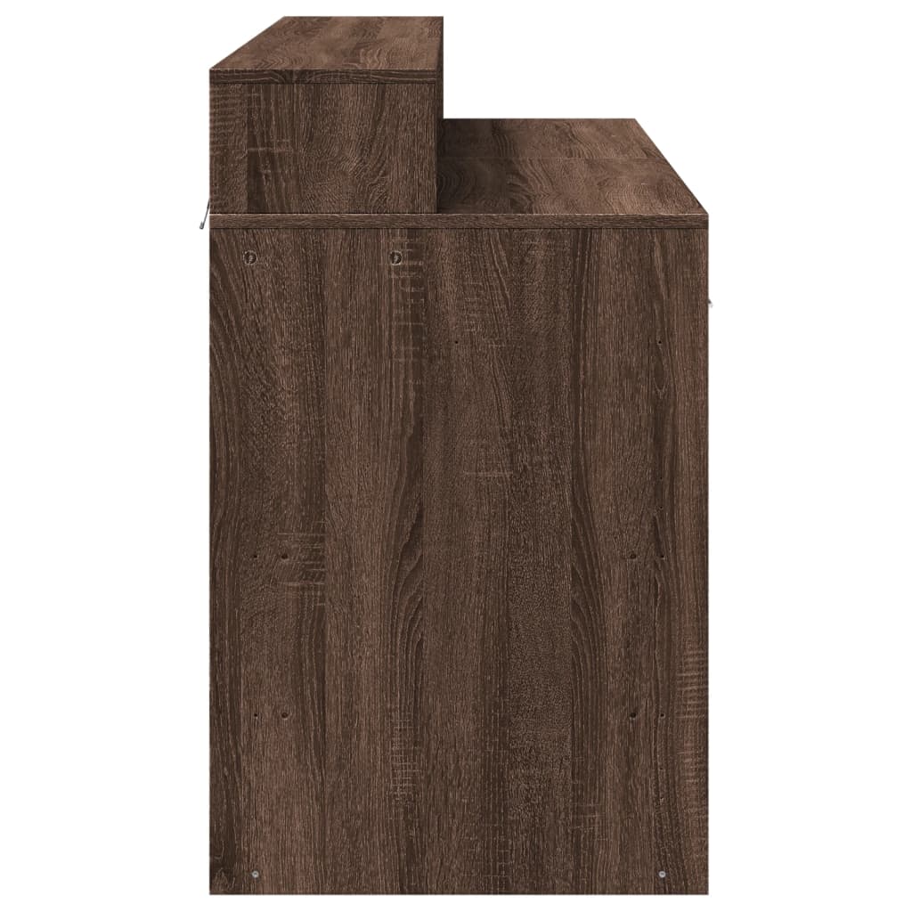 Skrivebord med LED-lys brun eik 120x55x91 cm konstruert tre