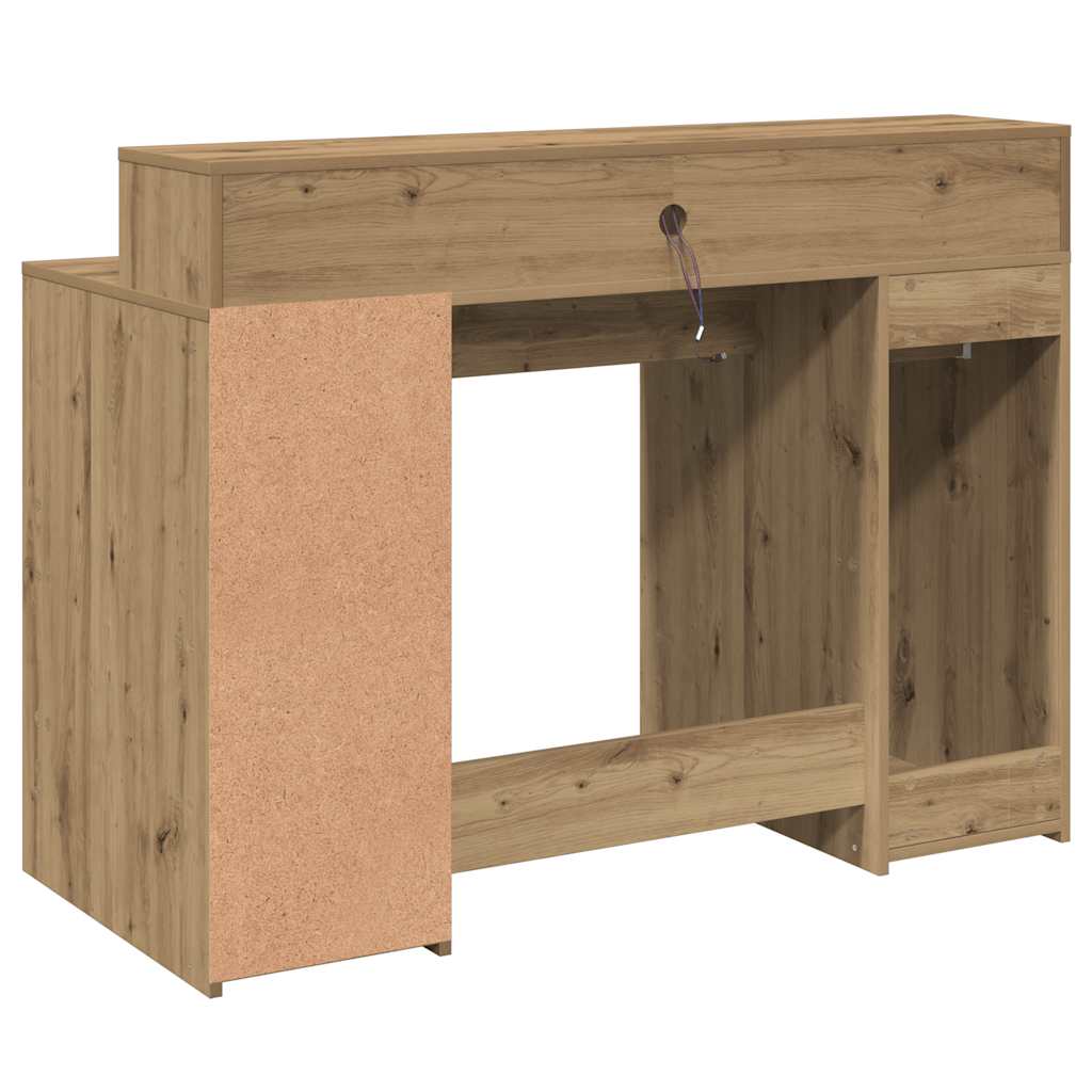 Skrivebord med LED-lys artisan eik 120x55x91 cm konstruert tre
