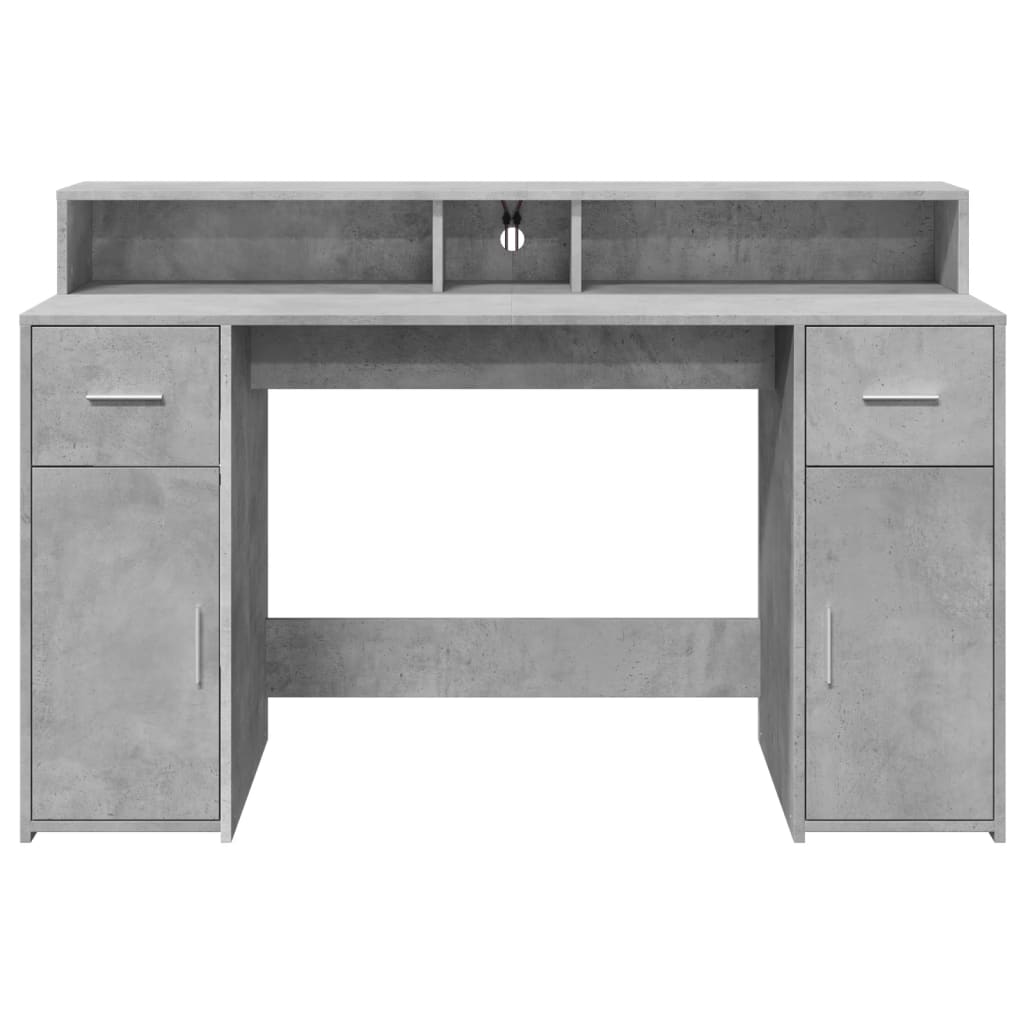 Skrivebord med LED-lys betonggrå 140x55x91 cm konstruert tre