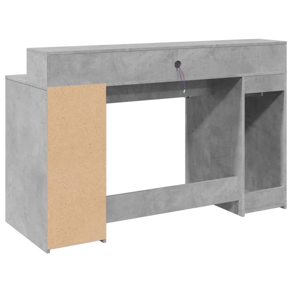 Skrivebord med LED-lys betonggrå 140x55x91 cm konstruert tre