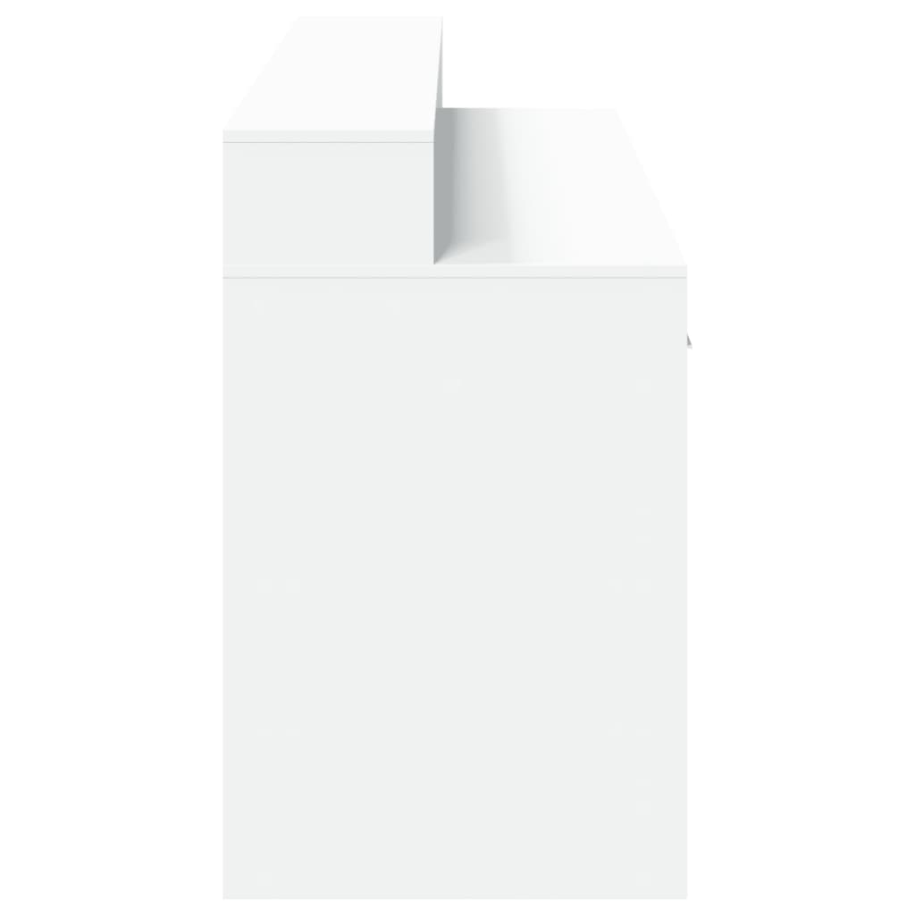 Skrivebord med LED-lys hvit 160x55x91 cm konstruert tre