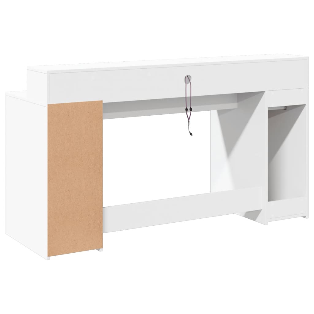 Skrivebord med LED-lys hvit 160x55x91 cm konstruert tre