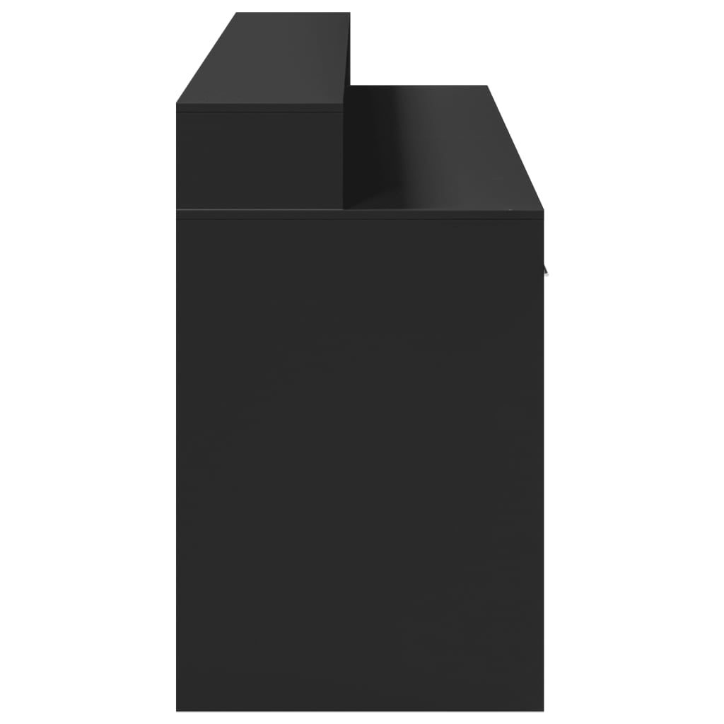 Skrivebord med LED-lys svart 160x55x91 cm konstruert tre
