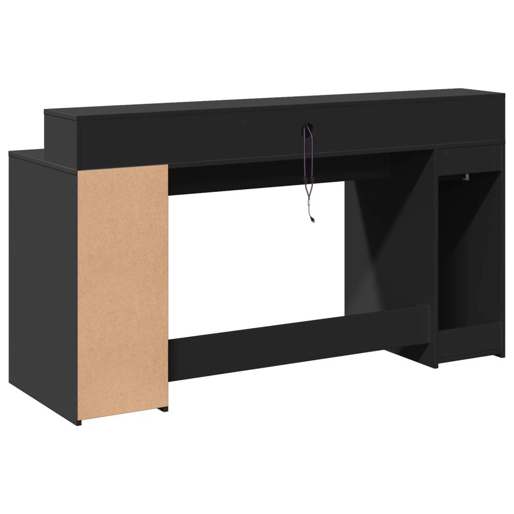 Skrivebord med LED-lys svart 160x55x91 cm konstruert tre