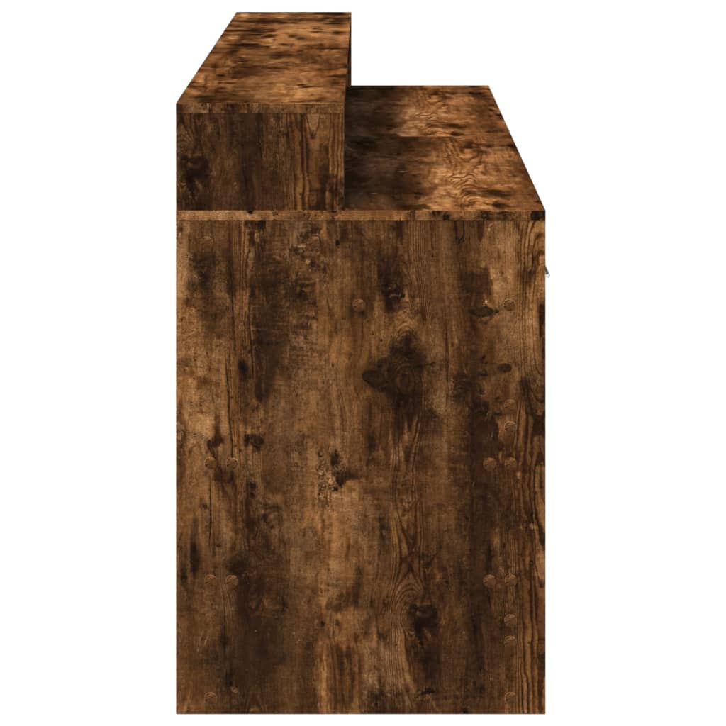 Skrivebord med LED-lys røkt eik 160x55x91 cm konstruert tre