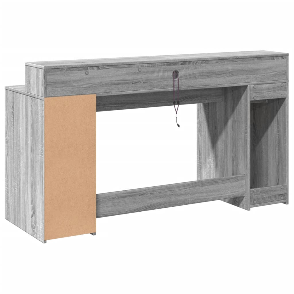 Skrivebord med LED-lys grå sonoma 160x55x91 cm konstruert tre