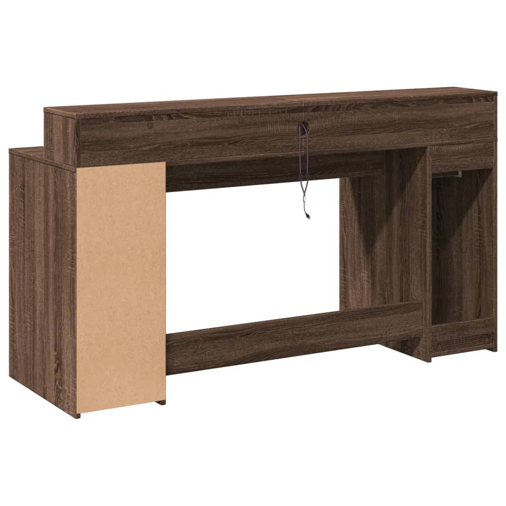 Skrivebord med LED-lys brun eik 160x55x91 cm konstruert tre