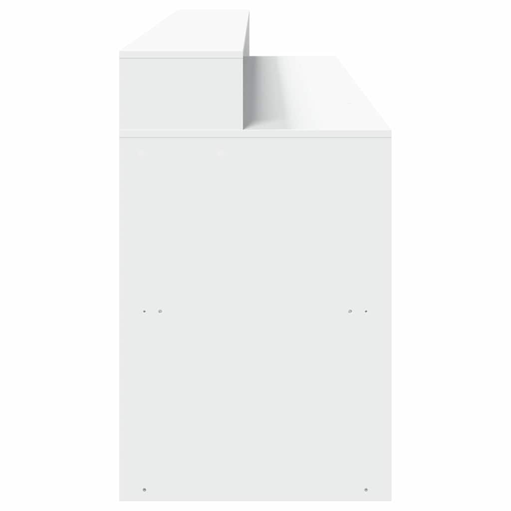 Skrivebord med LED-lys hvit 200x55x91 cm konstruert tre
