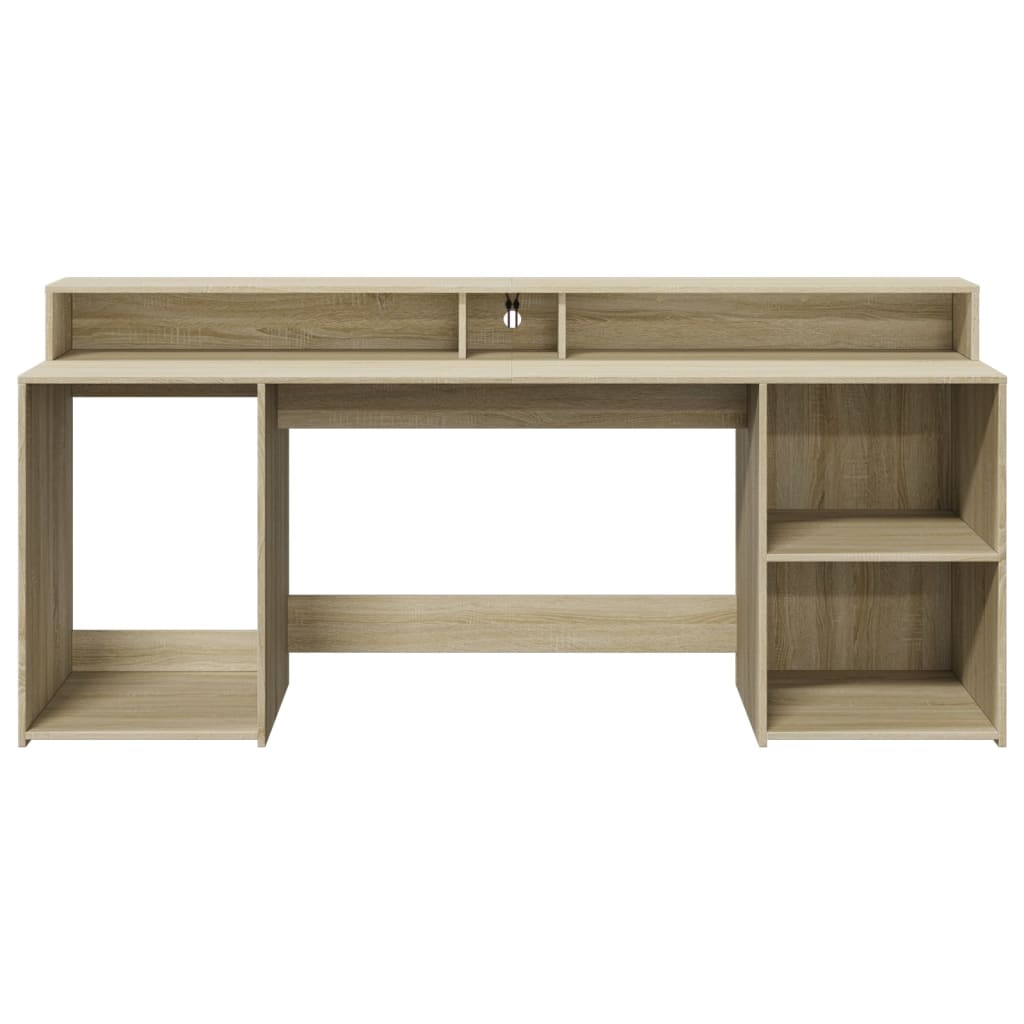 Skrivebord med LED-lys sonoma eik 200x55x91 cm konstruert tre