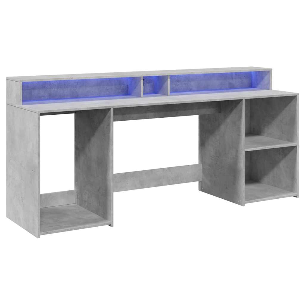Skrivebord med LED-lys betonggrå 200x55x91 cm konstruert tre