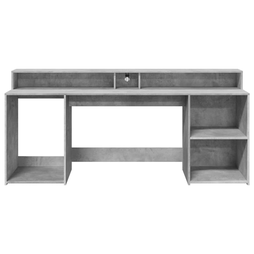 Skrivebord med LED-lys betonggrå 200x55x91 cm konstruert tre