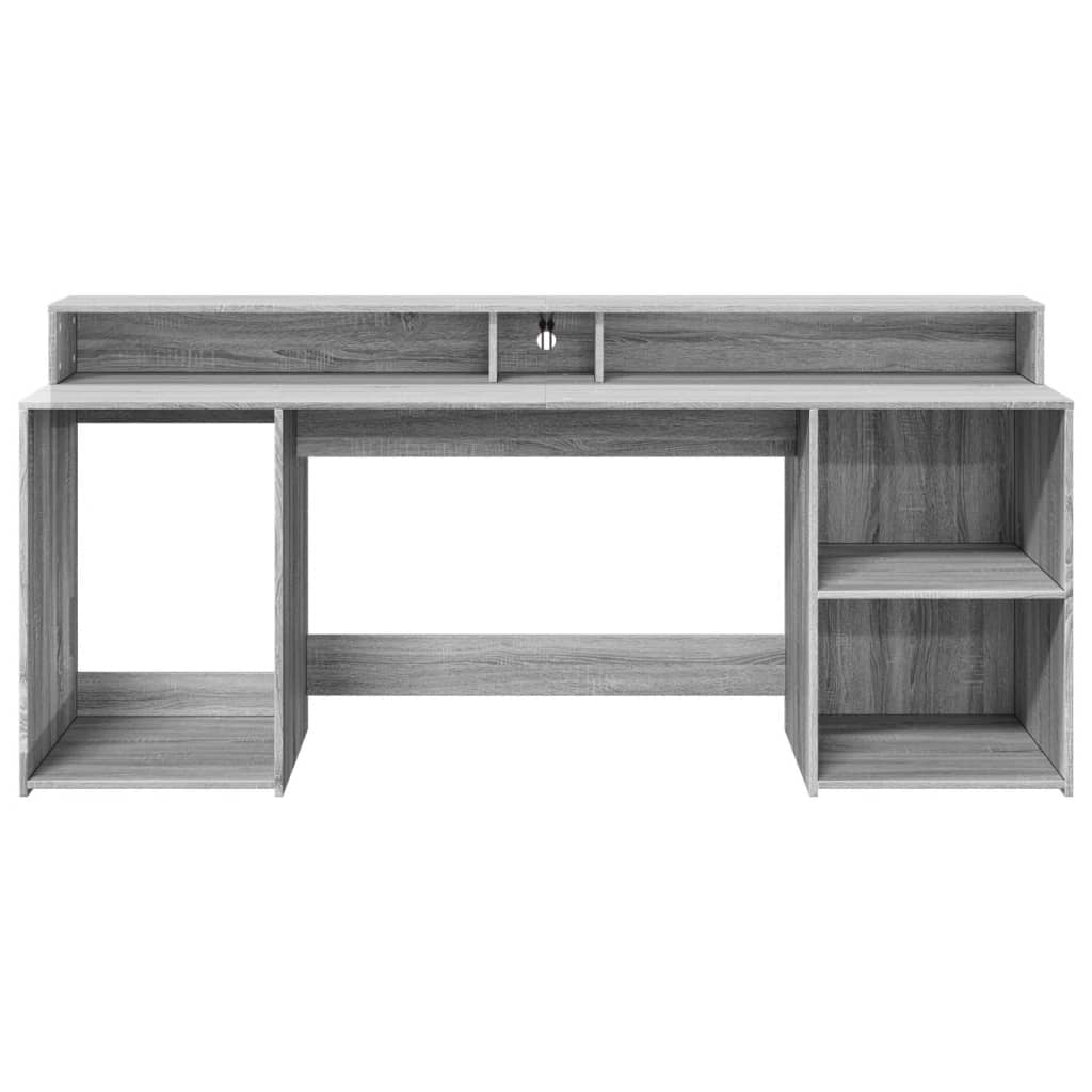 Skrivebord med LED-lys grå sonoma 200x55x91 cm konstruert tre