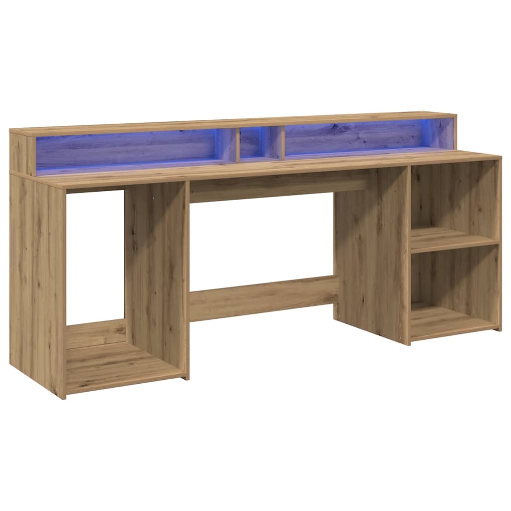 Skrivebord med LED-lys artisan eik 200x55x91 cm konstruert tre