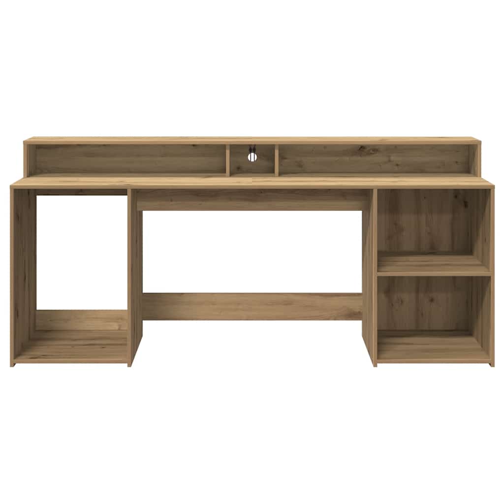 Skrivebord med LED-lys artisan eik 200x55x91 cm konstruert tre