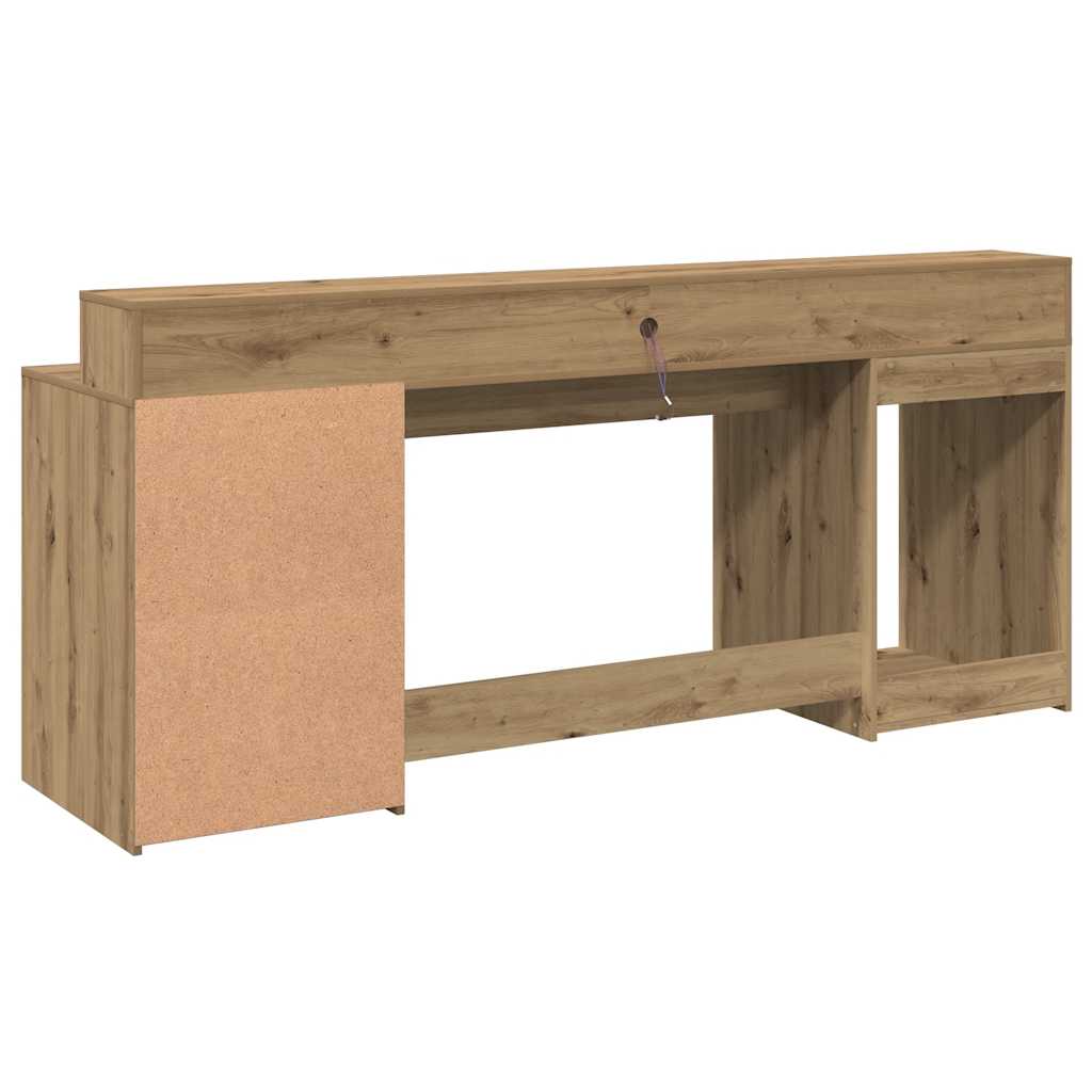 Skrivebord med LED-lys artisan eik 200x55x91 cm konstruert tre