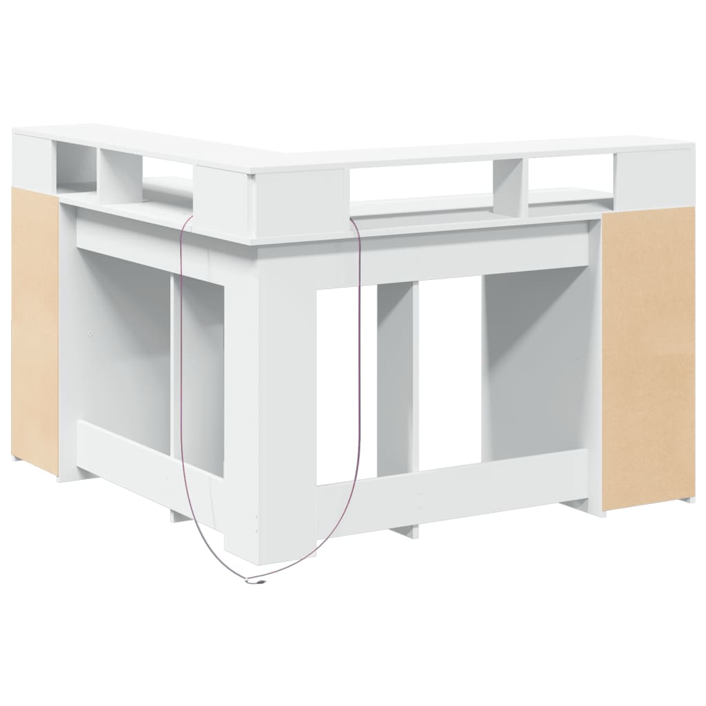 Skrivebord med LED-lys hvit 130x130x91 cm konstruert tre