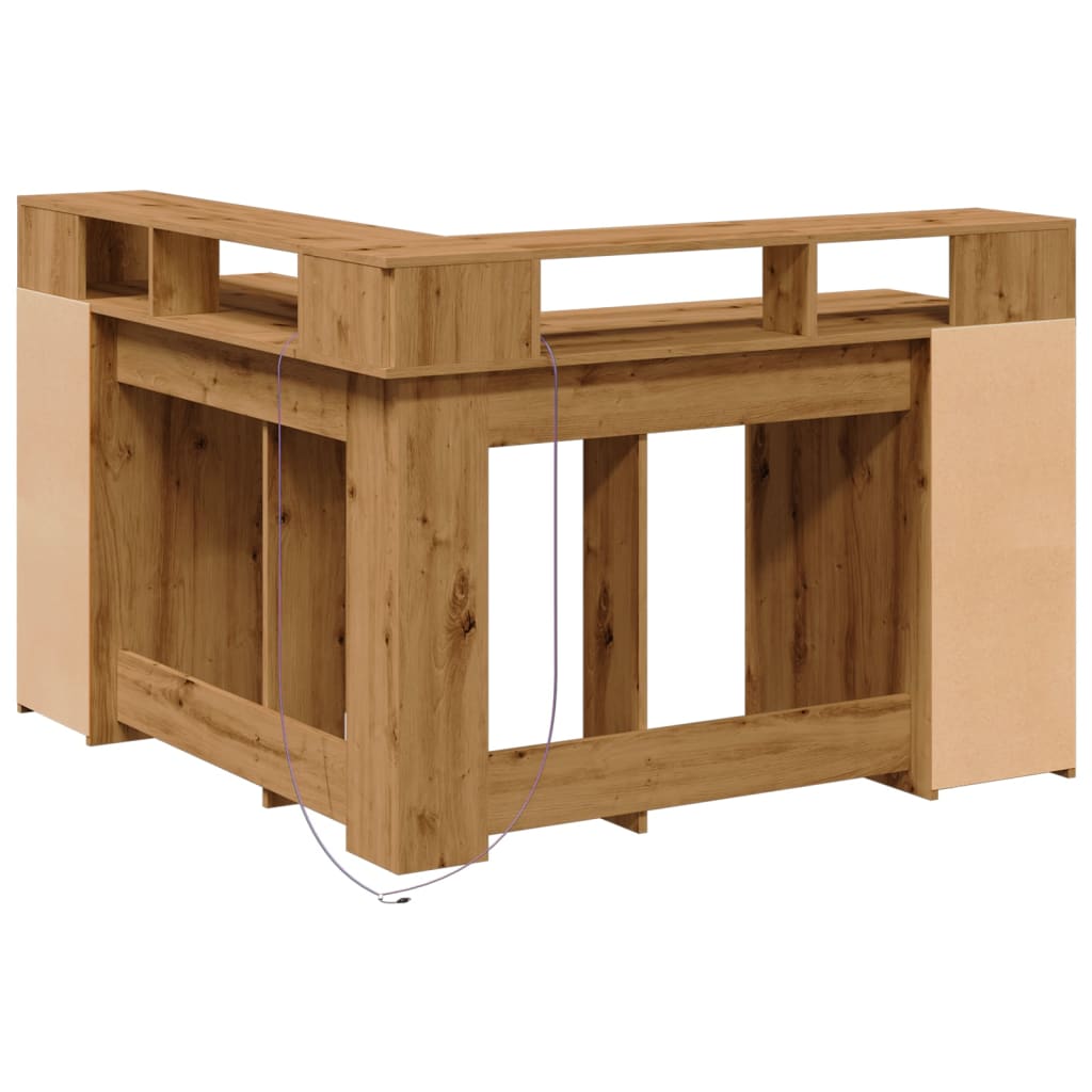 Skrivebord med LED-lys artisan eik 130x130x91 cm konstruert tre