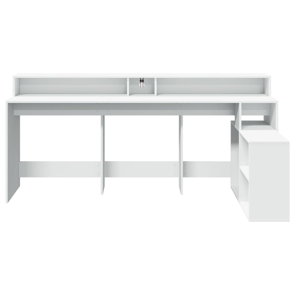 Skrivebord med LED-lys hvit 200x104x91 cm konstruert tre