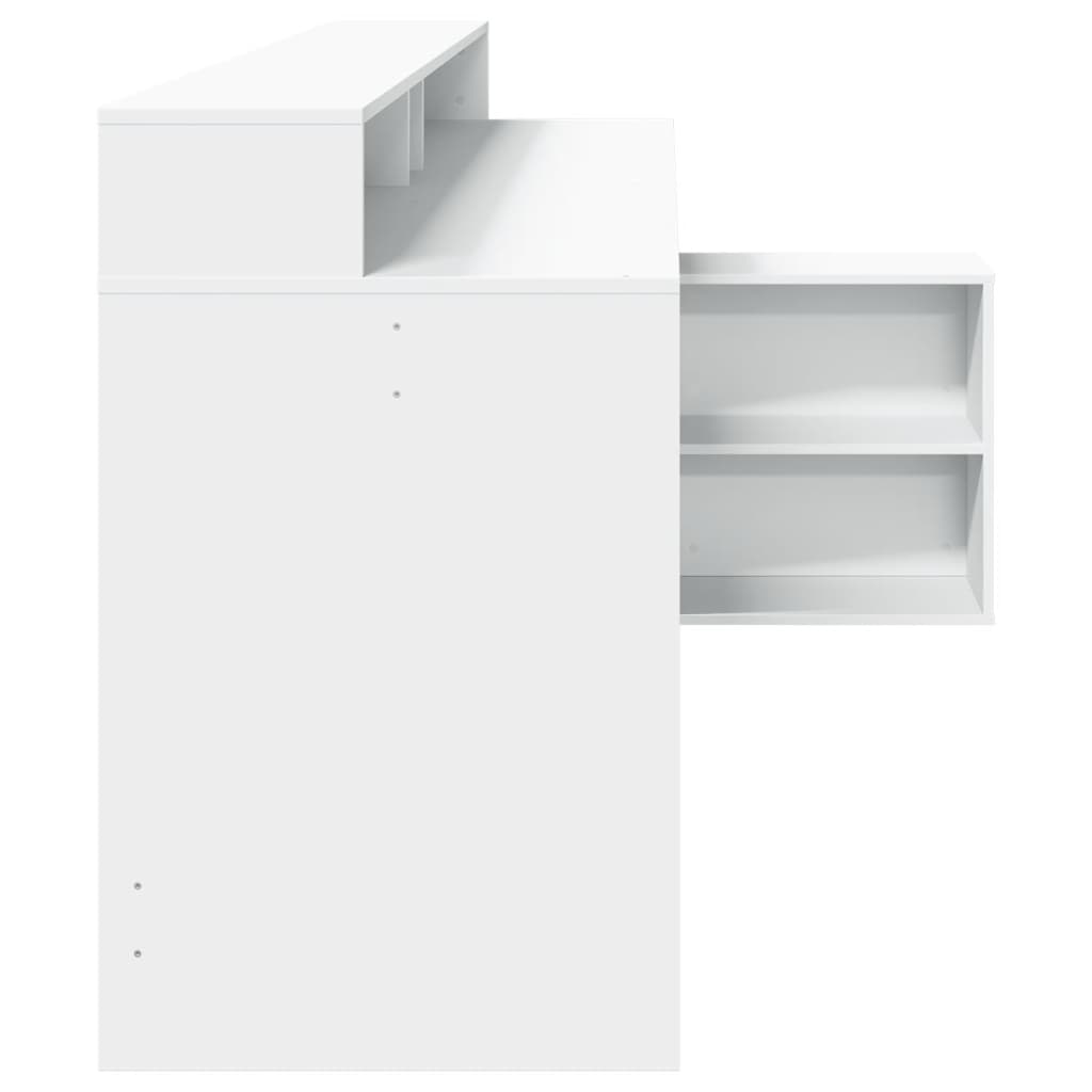 Skrivebord med LED-lys hvit 200x104x91 cm konstruert tre