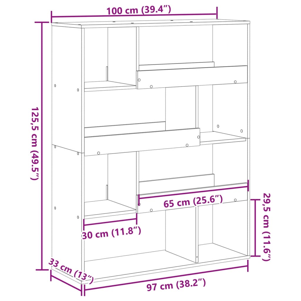 Romdeler svart 100x33x125,5 cm konstruert tre