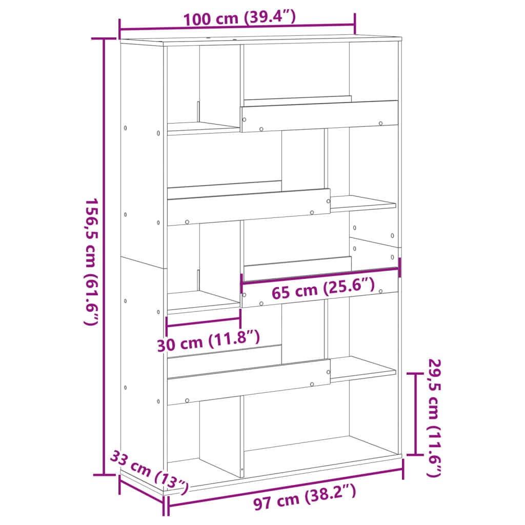 Romdeler gammelt tre 100x33x156,5 cm konstruert tre