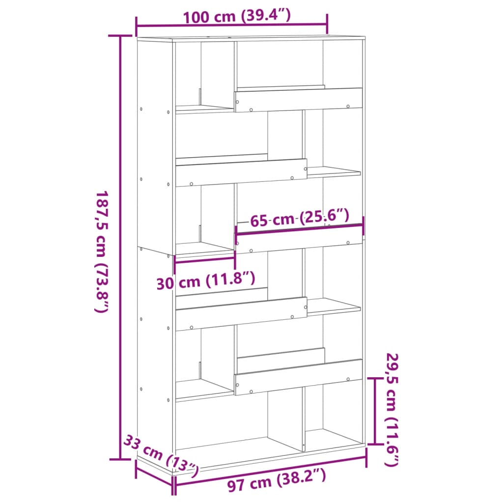 Romdeler røkt eik 100x33x187,5 cm konstruert tre