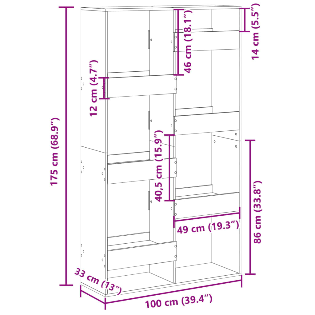 Romdeler hvit 100x33x175 cm konstruert tre
