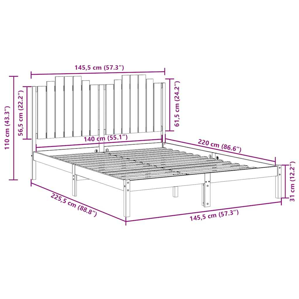 Ekstra lang sengeramme uten madrass 140x220 cm heltre